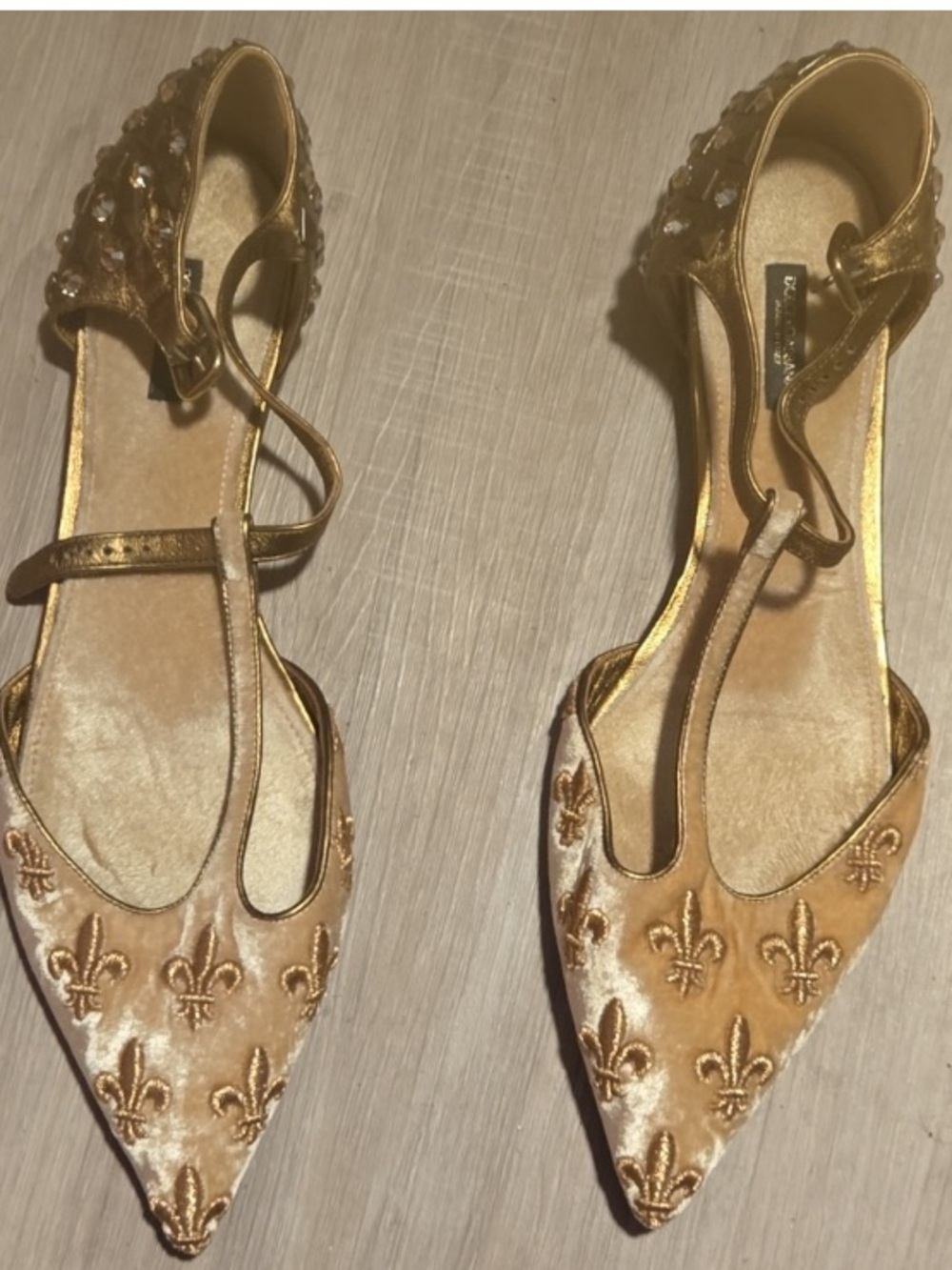 Dolce Gabbana embroidery velvet jewel runway flats shoes 40.5 10